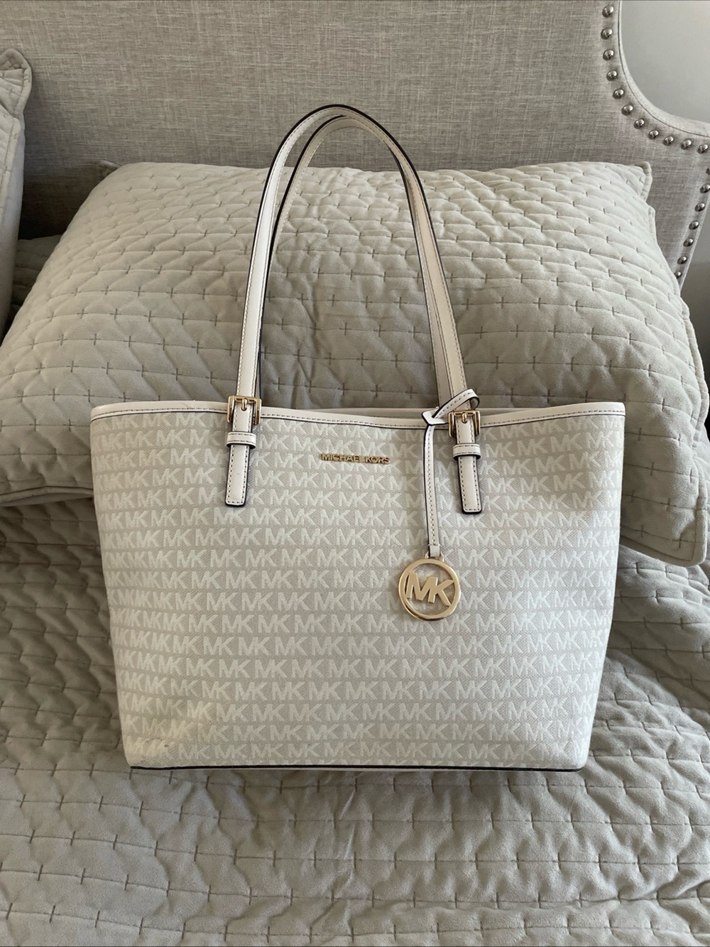 Michael Kors Cream and Gold MK Logo Tote